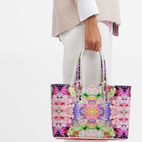 π2XHP Christian Louboutin CABATA Spiked Studded Paris Blooming Floral Tote Bag - Picture 2 of 16